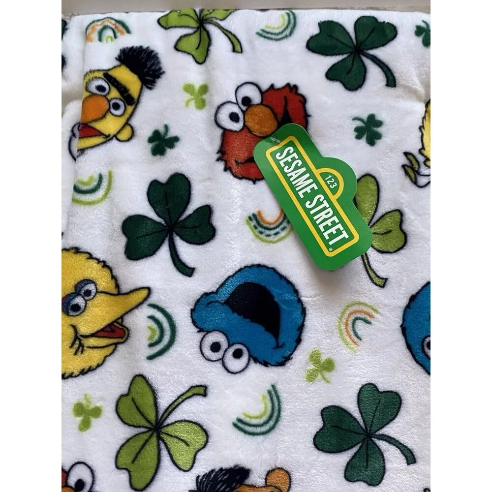 Sesame Street‎ Cookie Monster Elmo Grover St. Patrick’s Day Blanket 60”x70” NEW